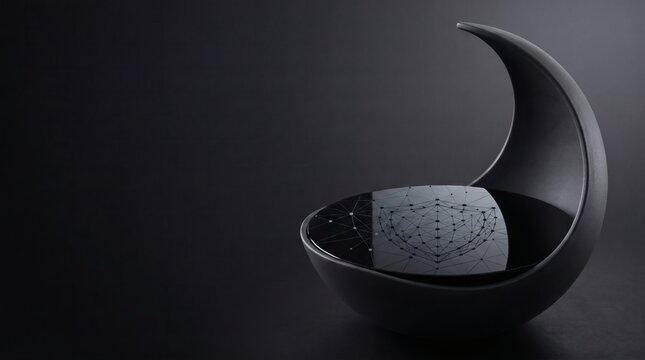 Abstract dark mode hero background, data serenity in obsidian glass and matte ceramic. Zero-trust enterprise UI.