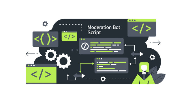 Moderation Bot Script and Automated Software Development Illustration