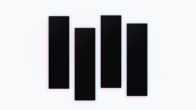 Four vertical rectangular shapes arranged in a rhythmic pattern resemble audio frequencies displayed within a graphical interface for visual sound analysis performed by professional software