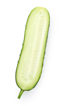 Half of fresh cucumber isolated on white, top view