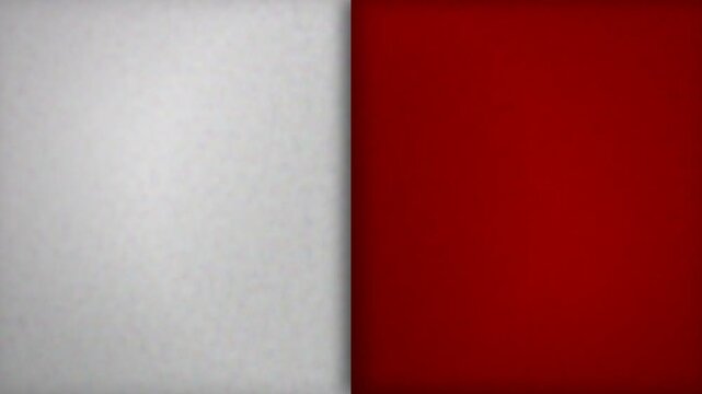A high contrast vertical composition displays a textured grey side merging into a deep crimson panel representing duality between neutrality and intensity throughout this visual creative