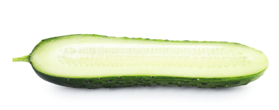 Half of fresh ripe cucumber isolated on white