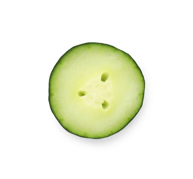 Piece of fresh cucumber isolated on white, top view