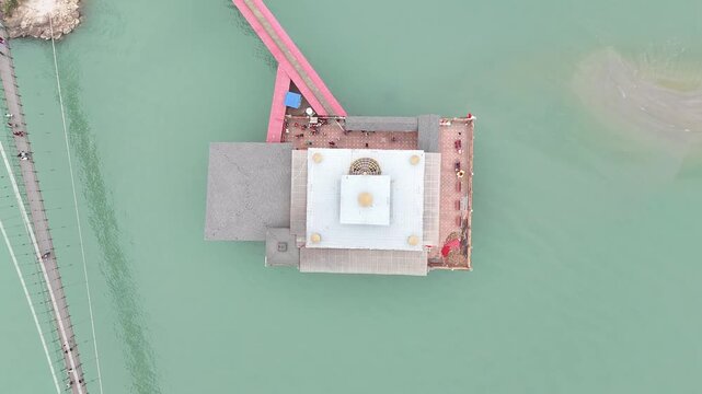 Aerial shot of Dhari Devi temple in Uttarakhand, India