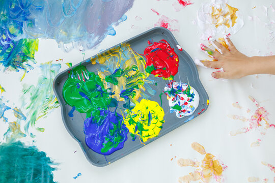 Palette with multi-colored tempera