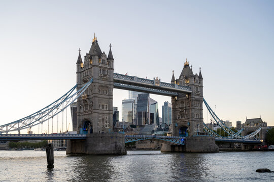 Tower Bridge With London Financial District In Background