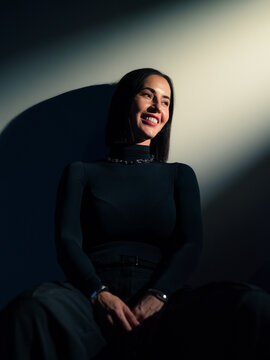 Cheerful woman studio portrait