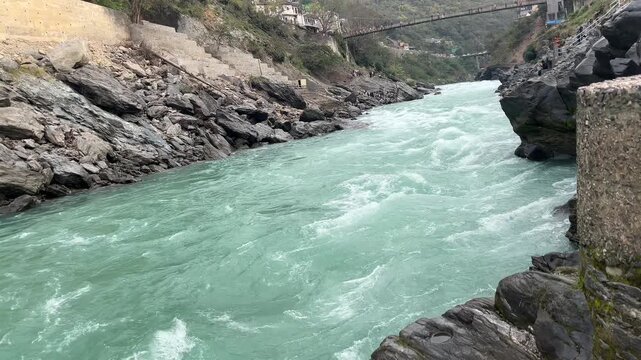 Shot of Bhagirathi River in Uttarakhand, India