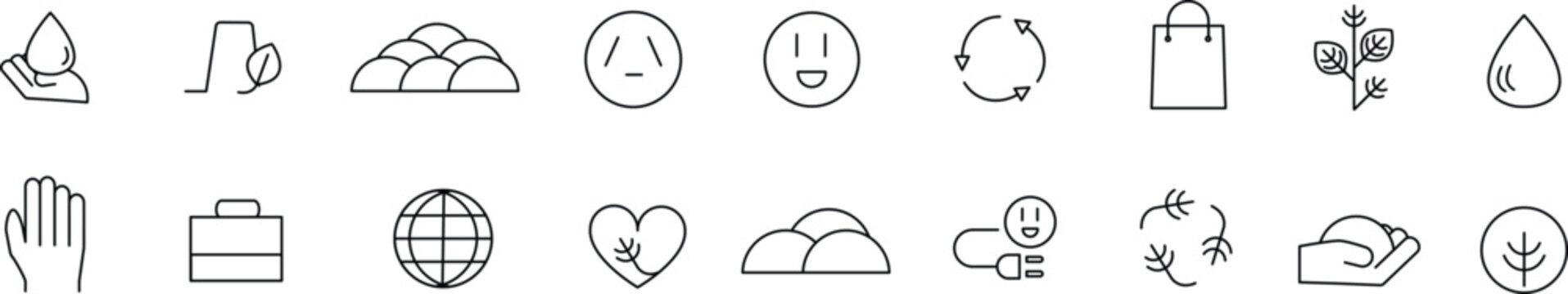 Set of various icons in trendy line style. Editable stroke Icons collection. Business, ecommerce, finance, eco and adaptability icon. Vector illustration
