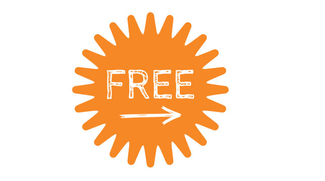 Vibrant orange starburst vector illustration containing handwritten free text with an arrow for marketing promotional designs