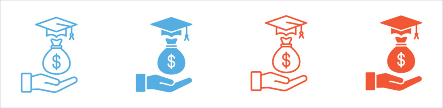 Education, credit and scholarship icon, tuition funding, student loan support, university financial aid, academic payment assistance vector illustration.