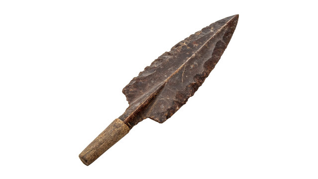 Prehistoric stone arrowhead spear tip weapon artifact isolated primitive tool specimen