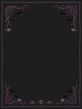 Minimalist Dark Gothic Halloween Corner Border Frame with Sugar Skulls Rose Vines Spiderwebs and Jack O Lanterns Vector