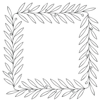 Leafy botanical frame outlines a clean square space in black line art.