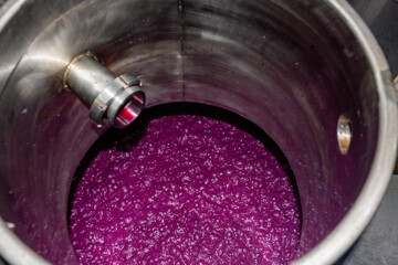 Obraz premium Grape must fermenting in stainless steel tank at winery