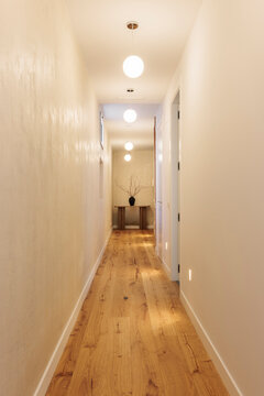 Long hallway with glowing lights