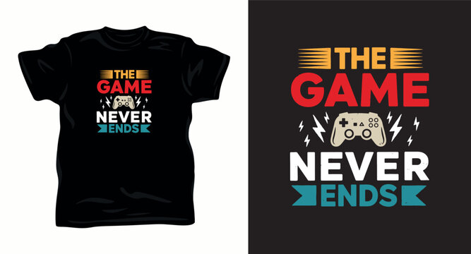 Modern game controller with the game never ends text for enthusiastic gamer merchandise design.