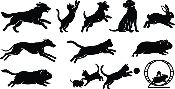 Black silhouette of various animals including mammals birds reptiles and amphibians