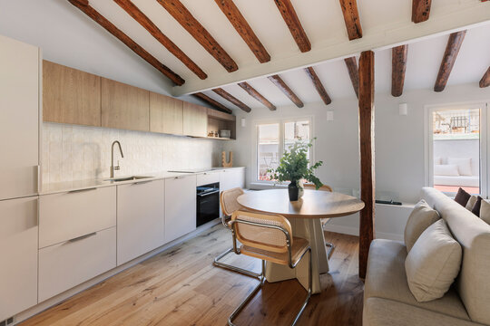 Modern kitchen and dining setup