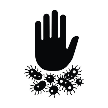 Black and white hand stopping germs silhouette for hygiene infection prevention concept