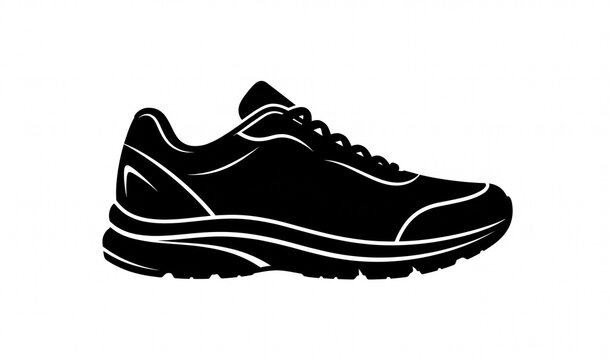 Athletic sneaker black silhouette sport shoe solid vector icon isolated on white