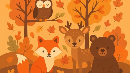 Fototapeta premium Cute woodland animals desktop wallpaper