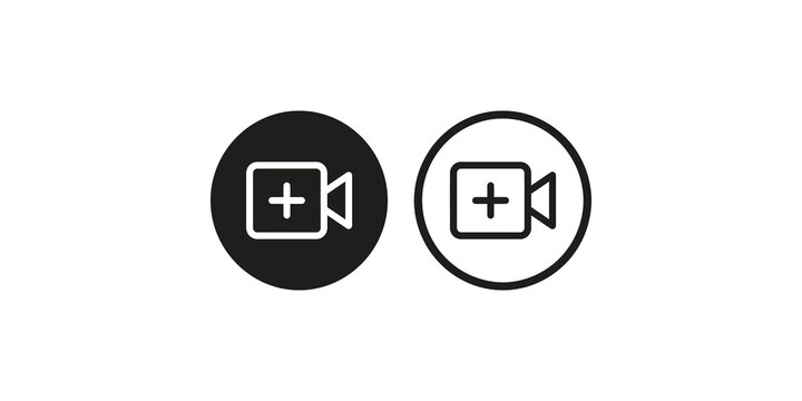 Video camera plus symbol icons in solid black circles for interface navigation design.