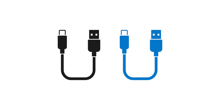 USB data cable connectors in black and blue color variants for tech hardware.