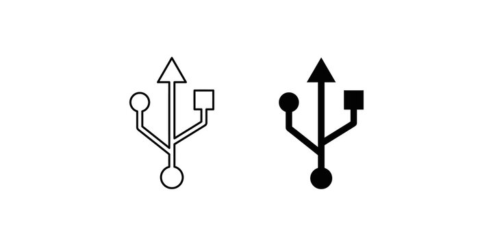 Universal usb connector symbols in linear and filled styles.