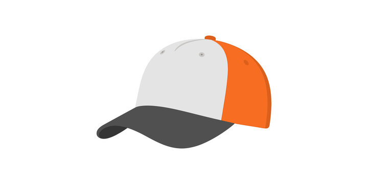 White and orange baseball cap with grey brim for casual fashion style accessory.