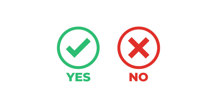 Yes and no symbols featuring green check mark and red cross icon design for feedback buttons.