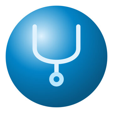 Stethoscope medical tool icon on blue sphere for doctor checkup and diagnosis.