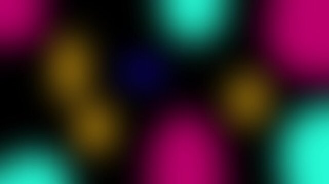 Dark background with glowing yellow pink blue Booker circles animation blurred colorful light dots motion Graphic 4k animation.