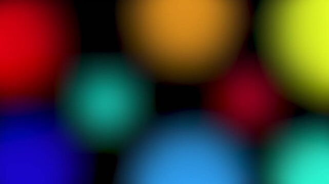 Dark background with large vibrant colorful Booker circles animation orange blue red green light dots motion loop background . height regulation animation.