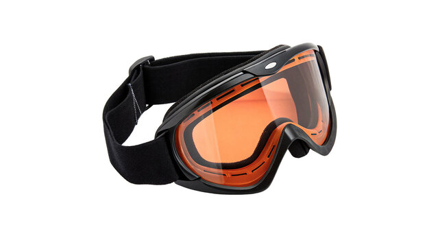 Modern ski goggles with orange tinted lens isolated winter sports protection eyewear