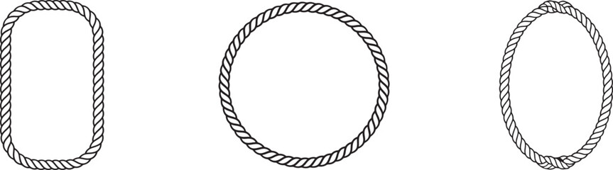 Nautical rope frame set with rectangular and oval twisted cord borders, isolated for maritime designs. © Safiqul