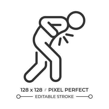 Stomach ache health pixel perfect simple line icon. Gastrointestinal discomfort. Digestive health problem. Food poisoning sickness. Contour outline pictogram. Minimalist linear vector
