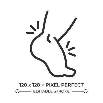 Ankle joint recovery pixel perfect simple line icon. Foot health awareness movement. Achilles tendon rehabilitation process. Lower limb physical. Contour outline pictogram. Minimalist linear vector
