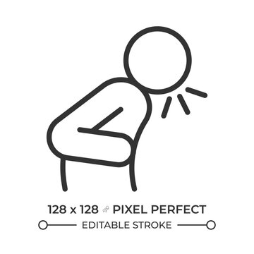 Respiratory virus symptom tracking pixel perfect simple line icon. Seasonal cold symptom awareness. Coughing person. Flu virus recovery. Contour outline pictogram. Minimalist linear vector
