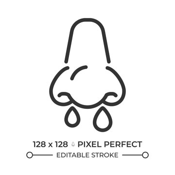 Seasonal allergy prevention and care pixel perfect simple line icon. Medical symptom tracking and awareness. Runny nose and congestion remedies. Contour outline pictogram. Minimalist linear vector
