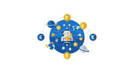 Fototapeta premium Global Financial Network Illustration with Currency Symbols and World Map
