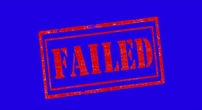 Failed Red Rubber Stamp with Distressed Grunge Texture on Blue Background