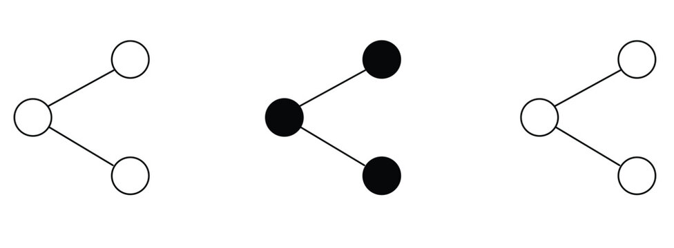 Minimalist abstract graphic illustration featuring three connected node structures arranged in a horizontal row on white background