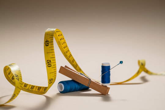 Sewing Supplies Still Life on a neutral background