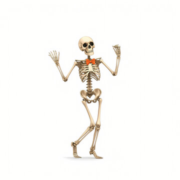 Dancing Skeleton with Orange Bow Tie Watercolor Halloween
