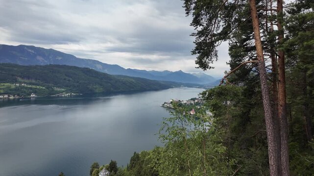 View of Lake Millstatt and mountains in Austria