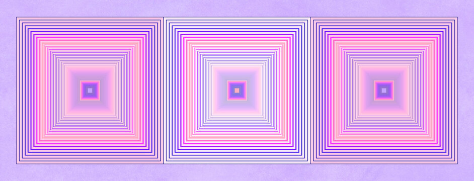 Three Retro Squares With Outlines and Lilac Edges