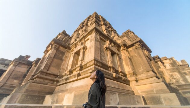 Foreign tourist exploring Indian heritage temples.