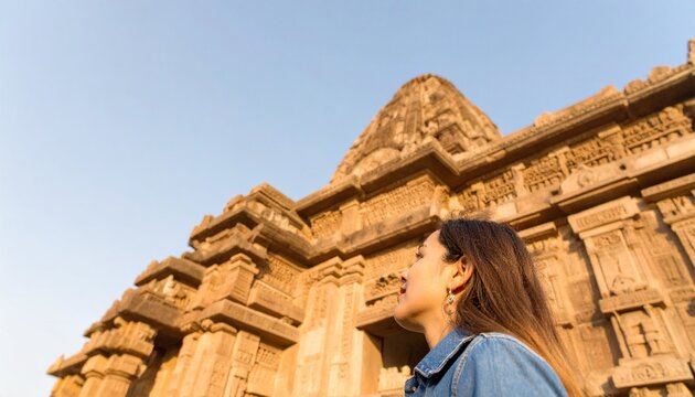 Foreign tourist exploring Indian heritage temples.