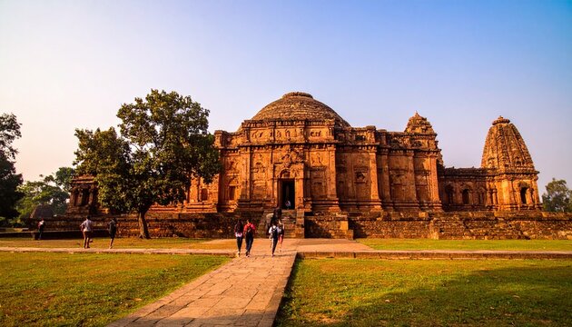 Foreign tourist exploring Indian heritage temples.